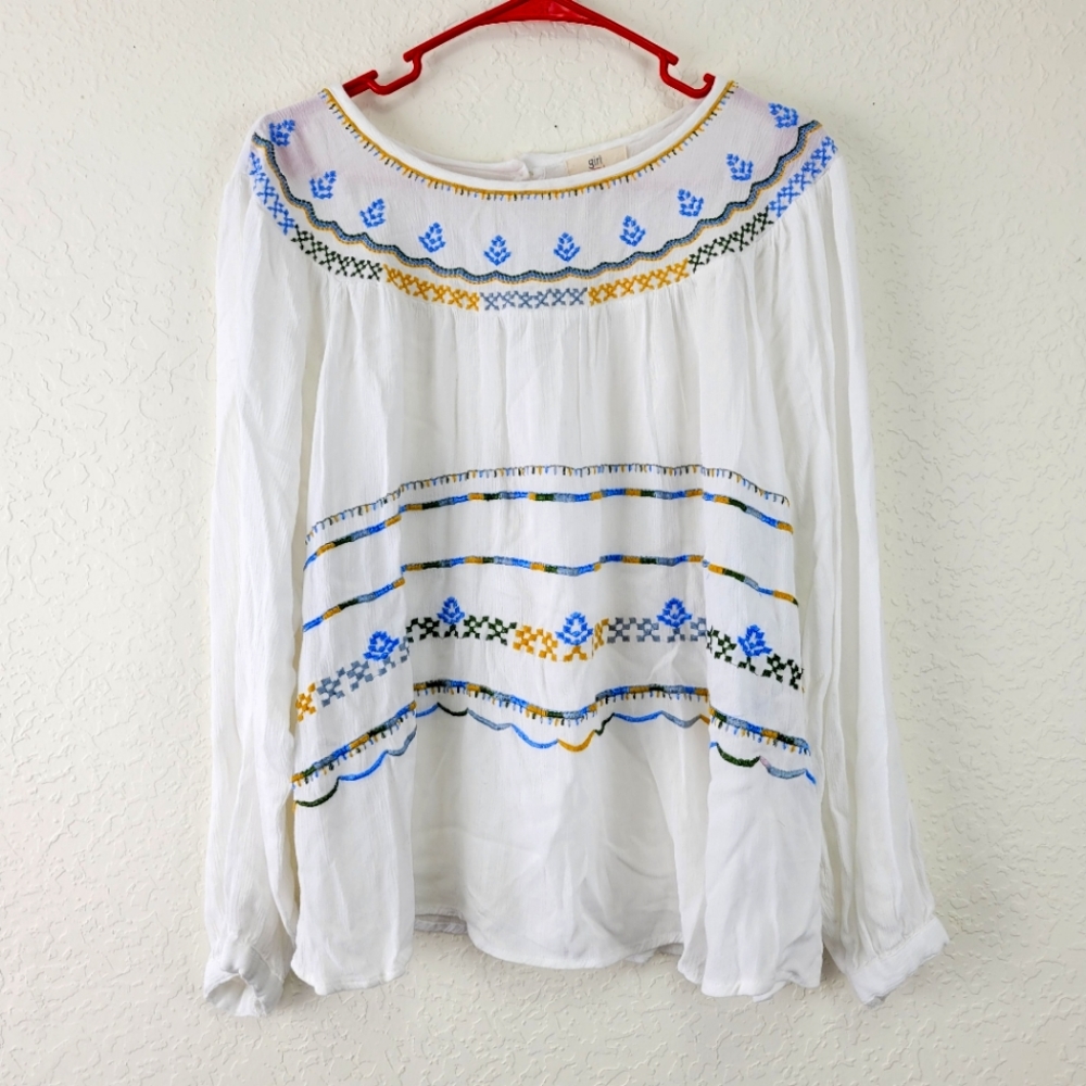 Girl Soul Plus Embroidered Puff Sleeve Flowy Top 1X